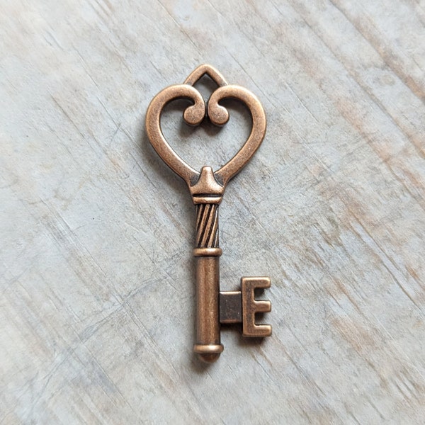 Skeleton Key Steampunk Key Heart Key Vintage Style Skeleton Key Charm Skeleton Key Pendant Antiqued Copper 1 Pc 45mm/1.8"