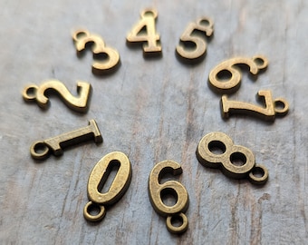 Number Charms Pendants Antiqued Bronze 0.5" Bulk Lot 9 pc Set Digits 1-9 Set