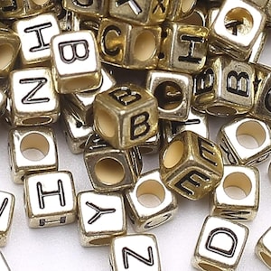Black and Gold Letter Beads-1pc, Gold Letter Beads Bulk, Gold
