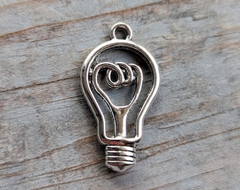 Lightbulb Charm 1 Antiqued Silver 32mm/1.25&quot; Bulk Lot Edison Light Bulb Pendants Idea Vintage Look