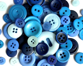 Assorted Buttons Mixed Blue Colors and Sizes Resin Craft Supply Bulk Lot 50 pcs Set