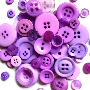 Assorted Buttons Mixed Purple Colors and Sizes Resin Craft Supply Bulk Lot 50 pcs