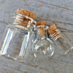 Glass Cork Bottles 3 Clear Container Jars Cylinder with Cork Small Glass Bottle Potion Apothecary Vials Assorted Bulk Lot Set Mix Wishing