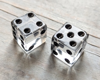 Clear Transparent Dice with Black Pips 16mm Standard Size Squared Corners Six Sided Translucent See Through 2pcs