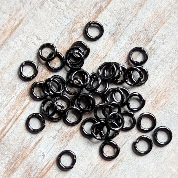 Jump Rings Black 10 Connectors 4mm Iron Saw Cut Jewelry Making Supply Set