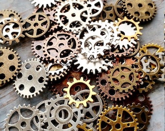 Assorted Gears Bulk 20 Steampunk Cog Charm Pendant Mixed Sprockets Metal Steampunk Cog Spur 10mm-26mm Bulk Lot Set Gold Copper Silver Bronze