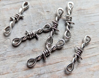 Barbed Wire Connectors Bulk 6 Pendants 33mm/1.3" Antiqued Silver Ranch Cowboy Rustic Twisted