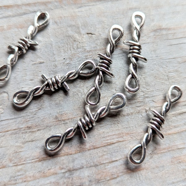 Barbed Wire Connectors Bulk 6 Pendants 33mm/1.3" Antiqued Silver Ranch Cowboy Rustic Twisted