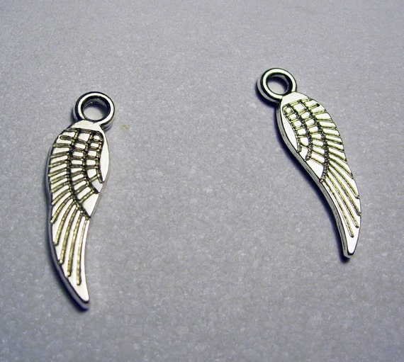 BULK Charms Angel Wing Charms 17mm Antiqued Silver Wholesale Charms 100 pieces