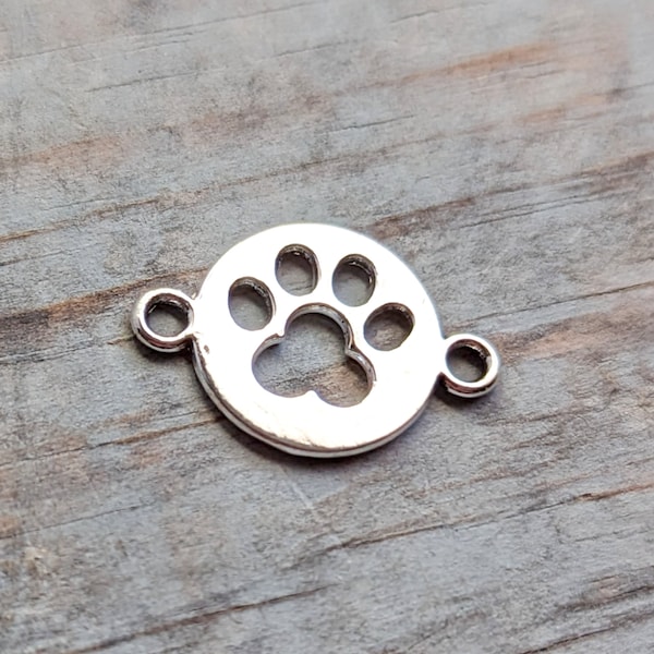 1 Paw Connector Dog Print Canine Animal Mans Best Friend Silver Pendants Findings