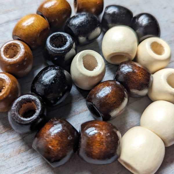 Assorted Wood Beads Painted Dyed Macrame Craft Bulk Mix Colors 17mm Lot 20 pc Set Large Hole Natural Big Bead
