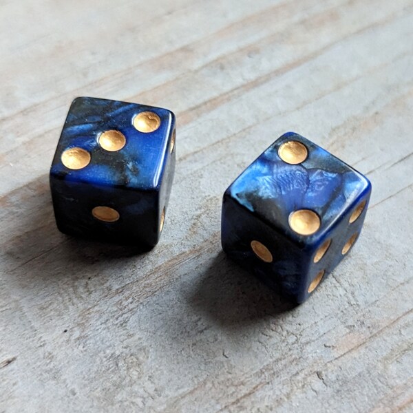 Dados azules con pepitas doradas, 2 diseños de remolino veteados, tamaño estándar, 16 mm, esquinas cuadradas, 2 troqueles de seis caras