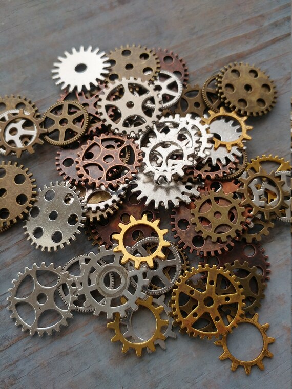 50 Metal Bronze Silver Gold Steampunk Cogs and Gears Clock Hand Charm Mix TSC66 50 Metal Bronze Silver Gold Steampunk Cogs and Gears Clock Hand Charm Mix TSC66