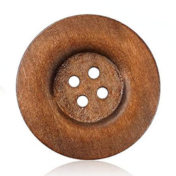 1 Big Wood Button Large 60mm 2.4 inch Craft Supply Rustic Wooden Brown Vintage Look 4 holes