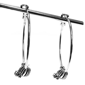 Silver Pumpkin Hoop Earrings: Dainty Halloween Jewelry
