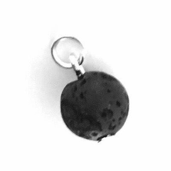 Diffuser Bead Black Lava Rock Pendant Charm with Silver Jump Ring Round Lava Stone for Essential Oils
