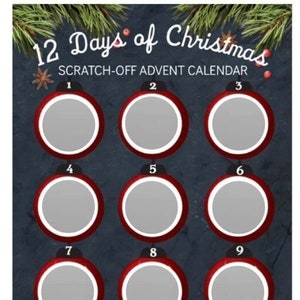 DIY Advent Calendar, Scratch Off Advent Calendar, Fill In Advent Calendar, 12 Days of Christmas DIY Holiday Scratch Off Advent Calendar