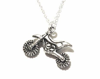 Silver Dirt Bike Necklace, Dirt Bike Necklace, Motocross Necklace, Motorcross Necklace, Silver Motorcycle Necklace, Dirt Bike Pendant