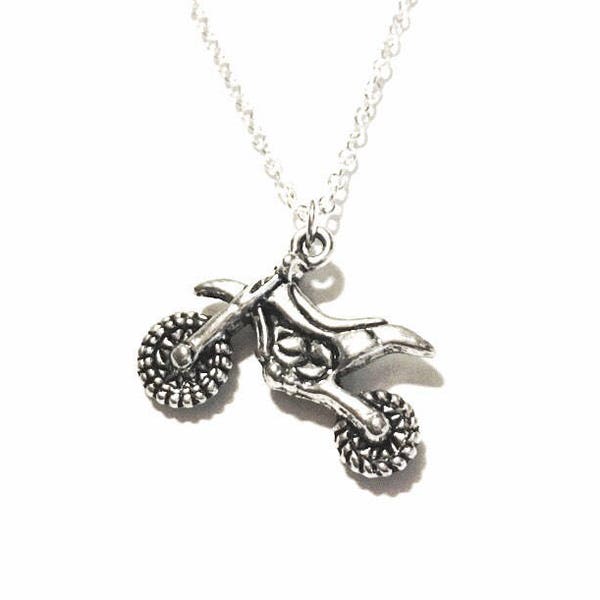 Silver Dirt Bike Necklace, Dirt Bike Necklace, Motocross Necklace, Motorcross Necklace, Silver Motorcycle Necklace, Dirt Bike Pendant