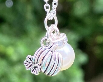 Dainty Silver Pumpkin Necklace: Pearl Cluster Fall Jewelry