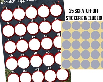 DIY Advent Calendar, Scratch Off Advent Calendar, Write In Advent Calendar, 25 Christmas Countdown Scratch-Off Advent Calendar with Stickers