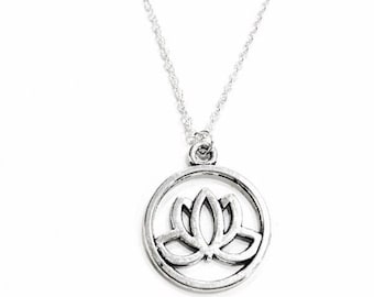 Silver Lotus Necklace, Lotus Necklace, Lotus Pendant Necklace, Lotus Charm Necklace, Lotus Gift, Lotus Jewelry, Silver Lotus Jewelry, Lotus