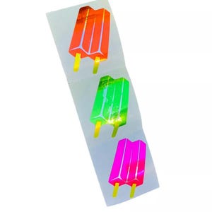Vintage 1980s Sandylion Popsicle Sticker 3 RARE Foil Mylar Orange Green Pink Large Sandy Lion Stickers