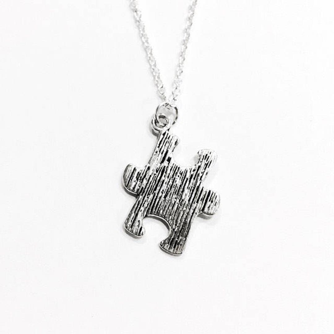Silver Puzzle Piece Necklace: Autism Awareness Charm, Sterling Silver ...