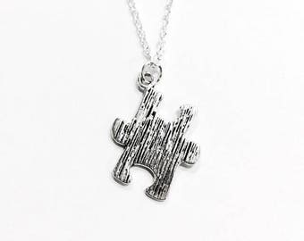 Silver Puzzle Piece Necklace, Puzzle Necklace, Puzzle Pendant Necklace, Autism Awareness Necklace, Autism Necklace, Puzzle Piece Jewelry