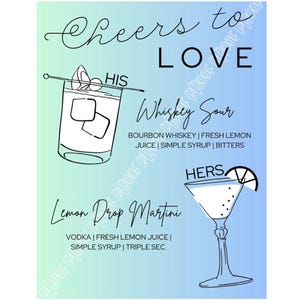 Wedding Bar Sign, Wedding Bar Digital Download, His and Hers Cocktails Sign, Printable Wedding Bar Sign 8.5 x 11 Canva Editable Template