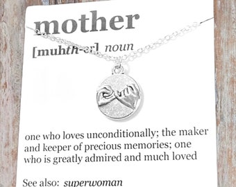 Mother Pinky Promise Silver Medallion Pendant Necklace Handmade on “Mother” Card