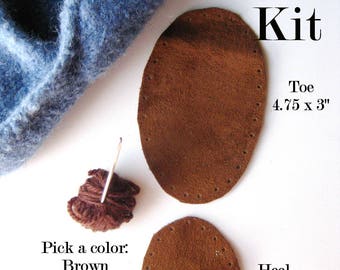 Ladies Slipper Sole Kit, suede slipper bottom, sew on suede leather sole, Knitting Crochet Notions, black, tan, brown colors to choose from