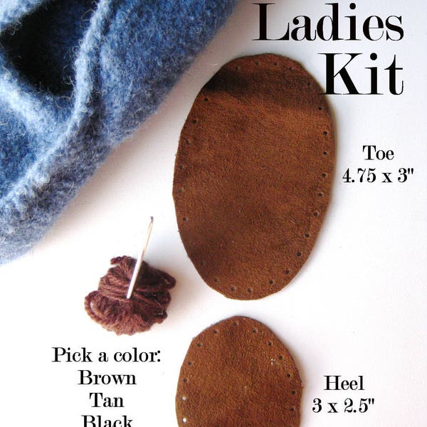 Ladies Slipper Sole Kit, suede slipper bottom, sew on suede leather sole, Knitting Crochet Notions, black, tan, brown colors to choose from