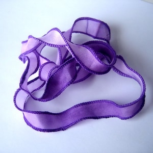 Hand Dyed Painted Habotai Silk Wrap Bracelet - ombre purple Silk Fairy Ribbon Jewelry Making Supply Boho Jewelry Supply Pendant Art Ribbon