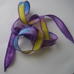 1 Hand Dyed Painted Habotai Silk Wrap Bracelet - blue purple lime - Fairy Ribbon, DIY wrap bracelet, Silk Bracelet, Ribbon Bracelet Pendant