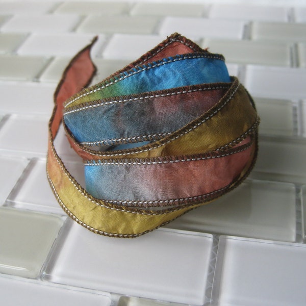 5 - Silk Wrap Bracelets, hand painted or dyed - blue, amber, fawn - Fairy Ribbon - DIY wrap bracelet - Silk Bracelet - Ribbon Bracelet