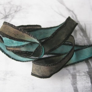 1 Silk Ribbon Bracelets - black aqua - Silk Fairy Ribbon DIY wrap bracelet  Silk Bracelet  Ribbon Bracelet, Hand Painted or Dyed, Tie On