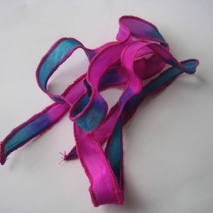 1 Hand Dyed Silk Ribbon Bracelets - Hot Pink Teal Purple - Fairy Ribbon, DIY wrap bracelet, Silk Bracelet, Ribbon Wrap, Ribbon, Pendants