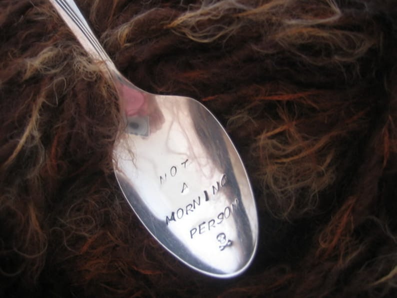 Gift for Her Coffee Lovers Not a Morning Person with Skull and Crossbones Gift for Him Upcycled Silverplate Hand Stamped Teaspoon