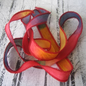 1 Silk Wrap Bracelets, hand painted or dyed - red blue brass - Fairy Ribbon - DIY wrap bracelet - Silk Bracelet - Ribbon Bracelet - Pendants