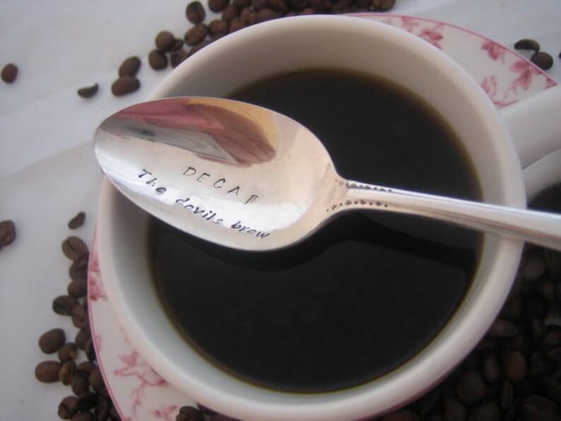 Stamped Coffee Teaspoon Decaf the Devils Brew Vintage Etsy