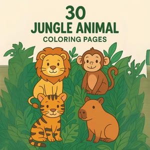 30 Jungle Animal Coloring Pages – Safari Animals for Kids – Printable PDF Activity Book – Instant Download