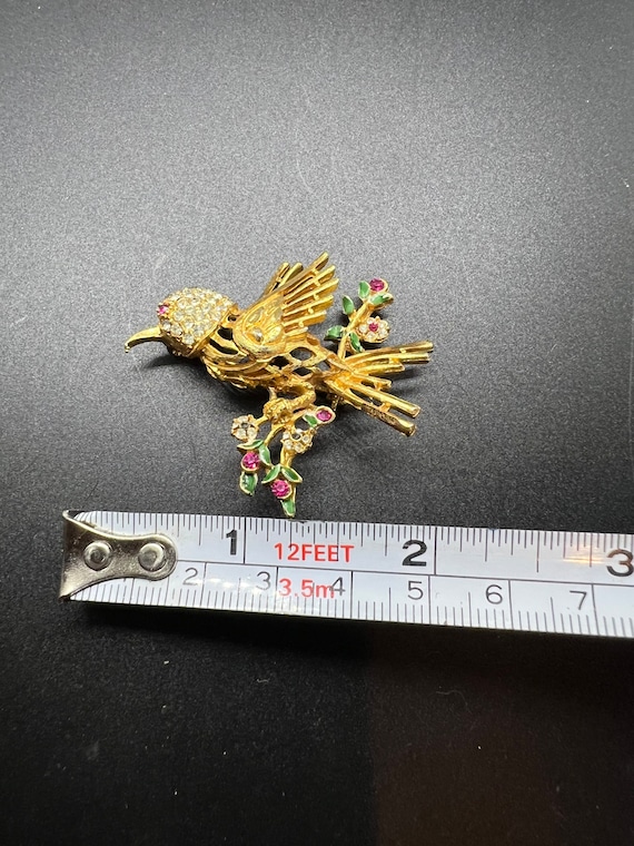 BSK Gold tone Bird Flower Brooch - image 6