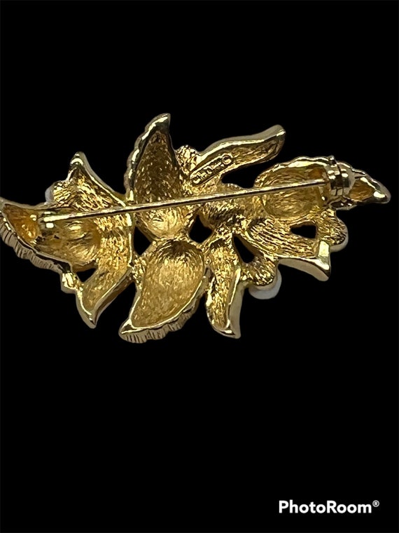 CHR Dior Signed Gold Tone Brooch Faux Pearls - image 3