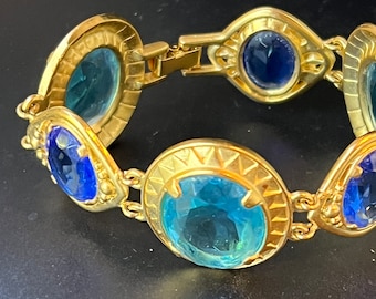 SALE Yves St Laurent Ocean Blue Gold Tone Bracelet