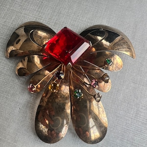 Large Sterling Silver Gold Washed Brooch