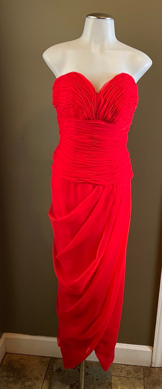 Vintage Victor Costa Red 1980s Gown Prom Evening - image 9