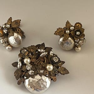 Mariam Haskell Set Brooch Earrings Faux Pearls
