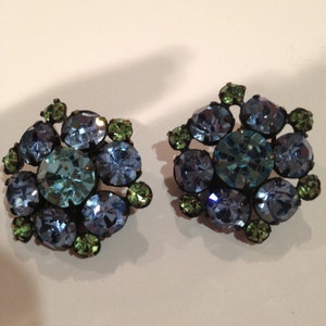 Brincos vintage de strass azul verde