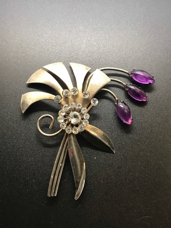 Art Deco Purple Flower Brooch